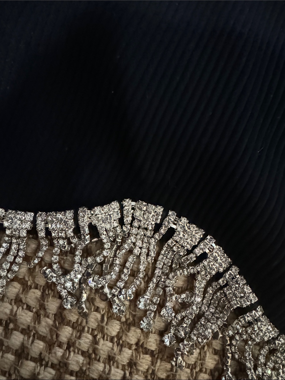 Sincerely Jules Black Ribbed Crop Tank with Silver Rhinestone Fringe - Picture 4 of 4